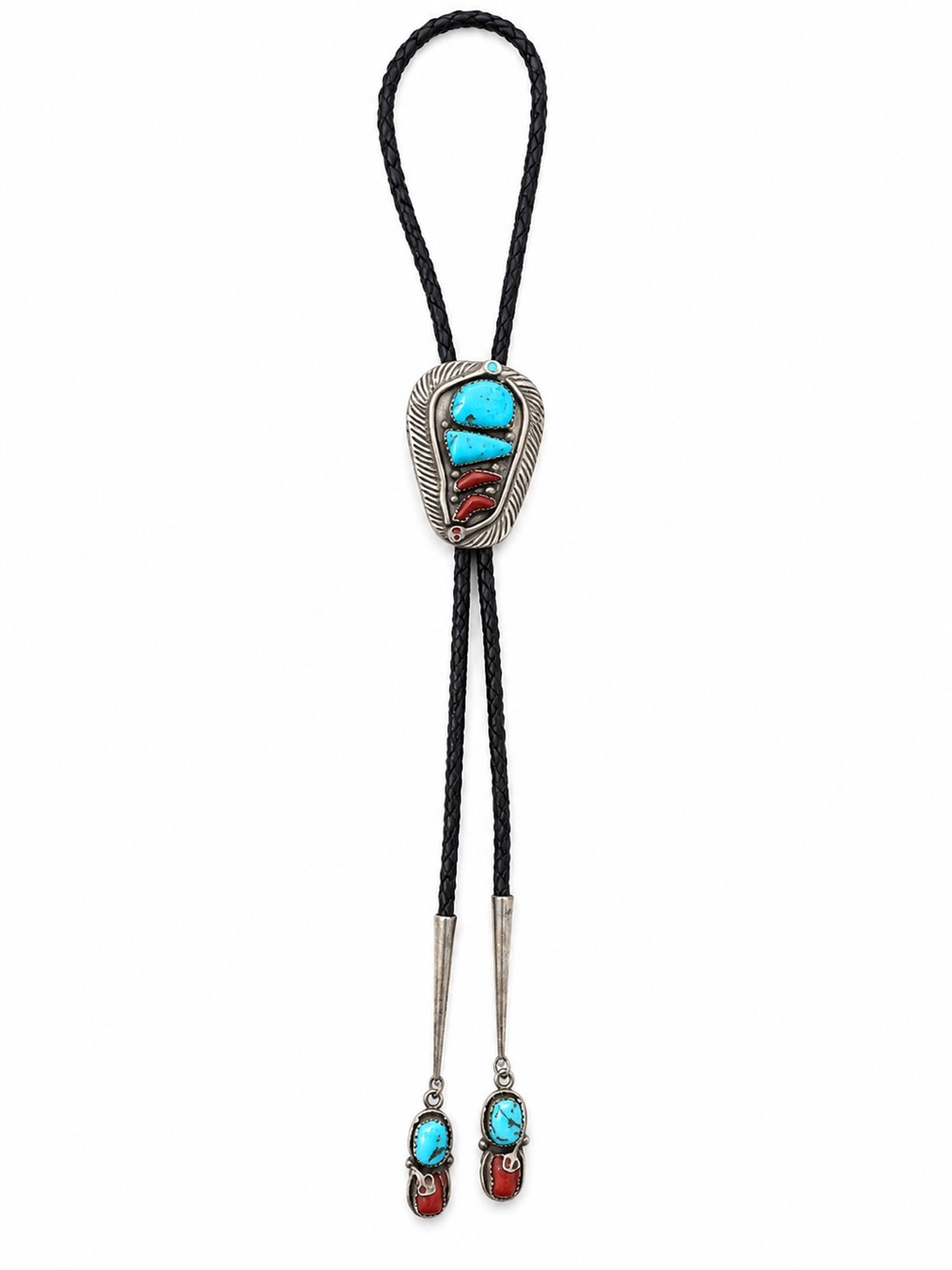 Effie Calavaza Zuni Sterling Silver Turquoise Coral Snake Bolo Tie